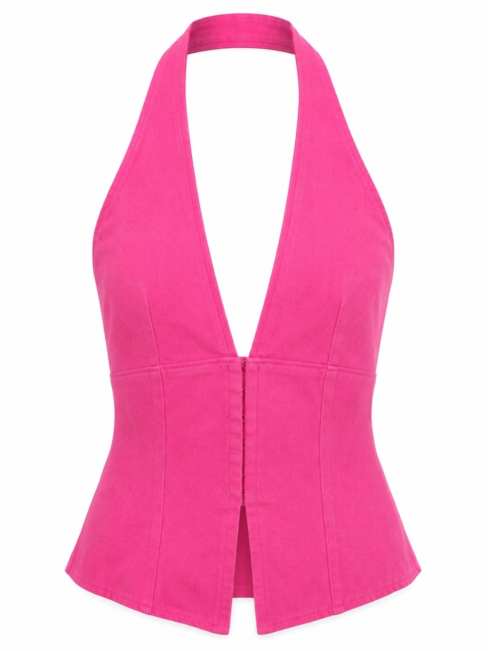 PINK DEEP V HALTER NECK TOP WITH FRONT CLOSURE - Picture 1 of 2
